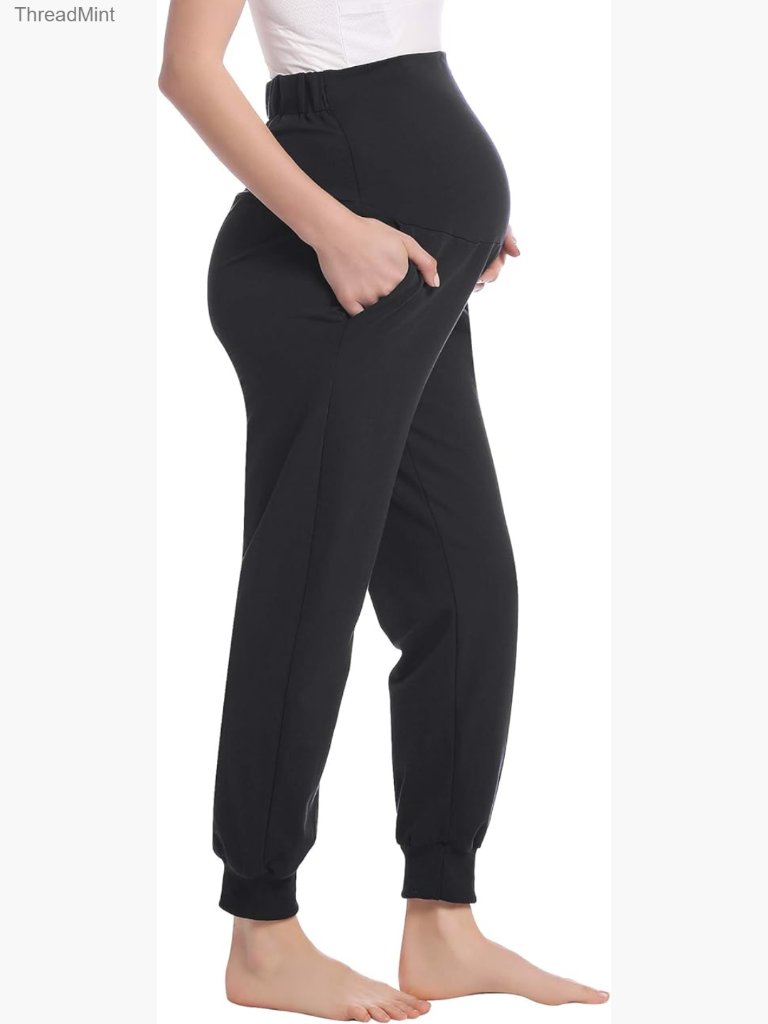Maternity Jogger Pants Over The Belly Cotton Pocket Lounge Pajama Sweatpants